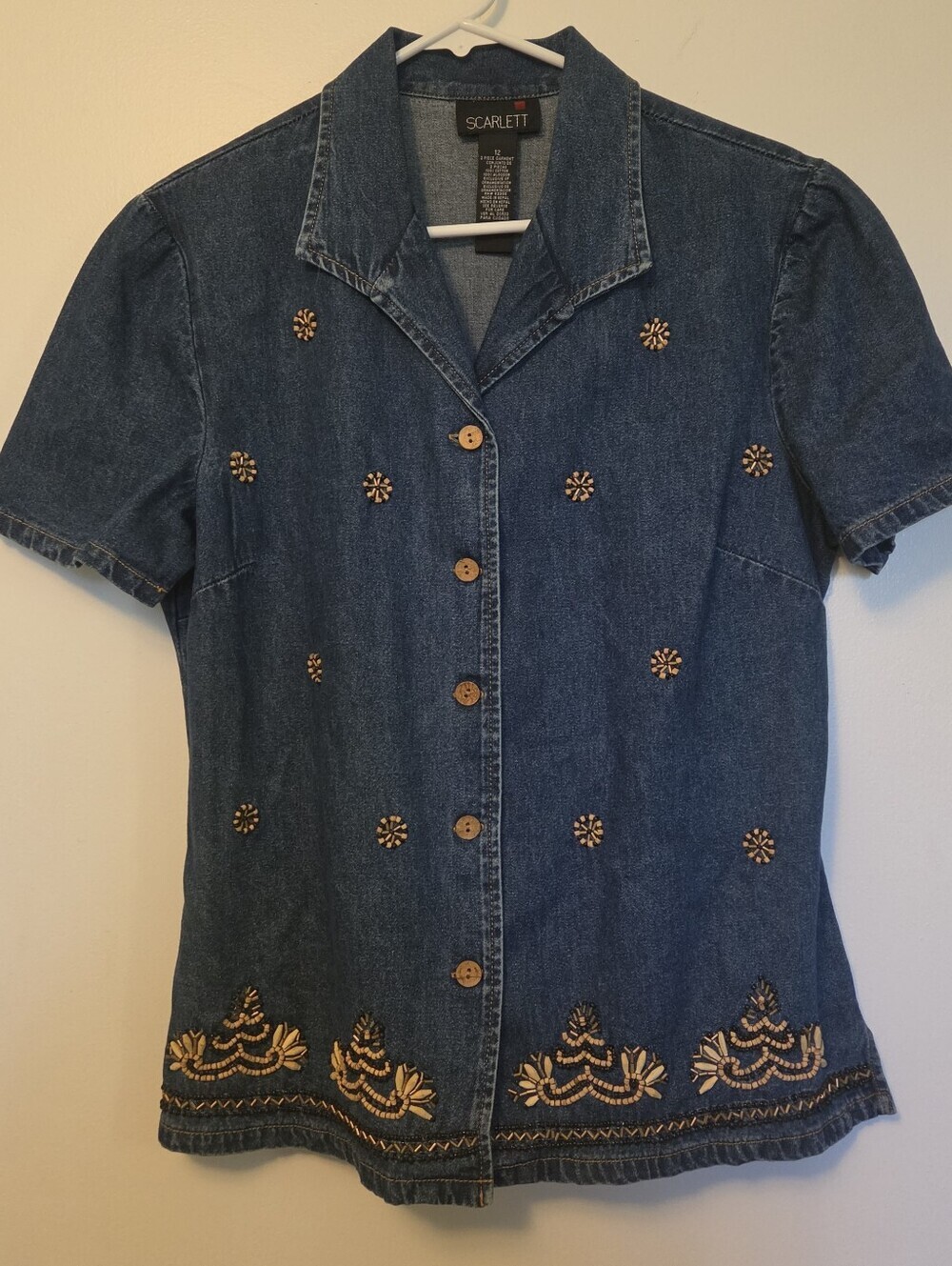 Vintage Scarlett Embroidered Denim Jacket Size 12 Floral Cottagecore Boho - Picture 2 of 6